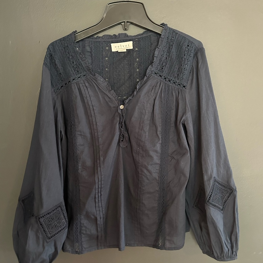 Velvet by Graham & Spencer navy  3/4 Sleeve Blouse